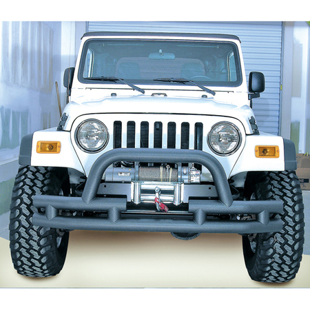 RUGGED RIDGE FRONT TUBE BUMPER WITH WINCH CUT OUT, BLACK TEXTURED, 76-06 JEEP CJ, WRANGLER/UN 11561.03